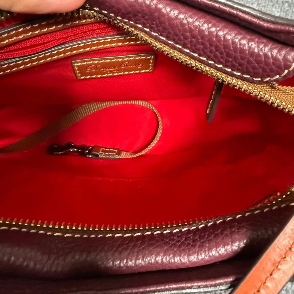 Dooney & Bourke Hobo Shoulder Bag Red Wine Pebble Leather Adjustable Strap